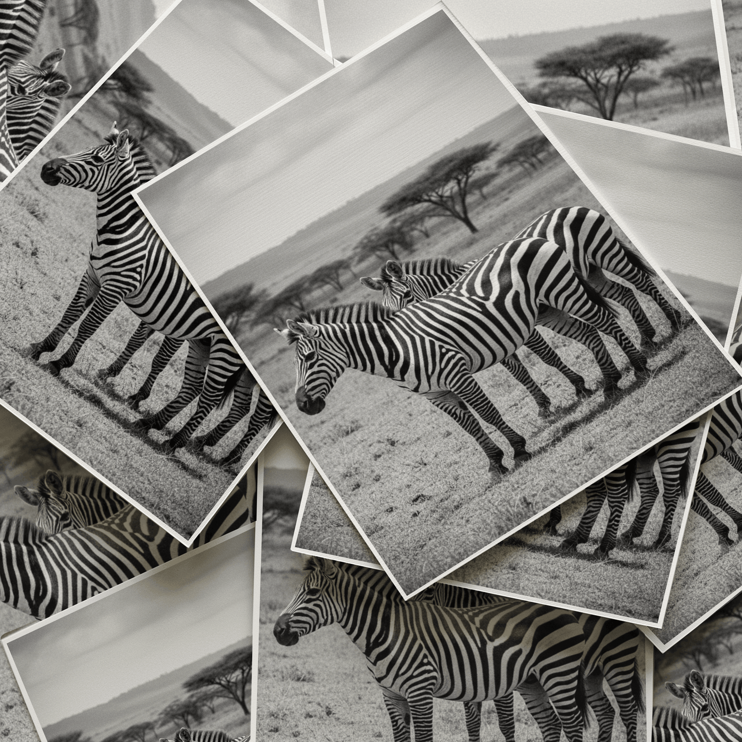 ästhetisches poster von Zebras, schwarz weiß poster, minimalistisches poster, afrikanische Landschaft, Wildnis