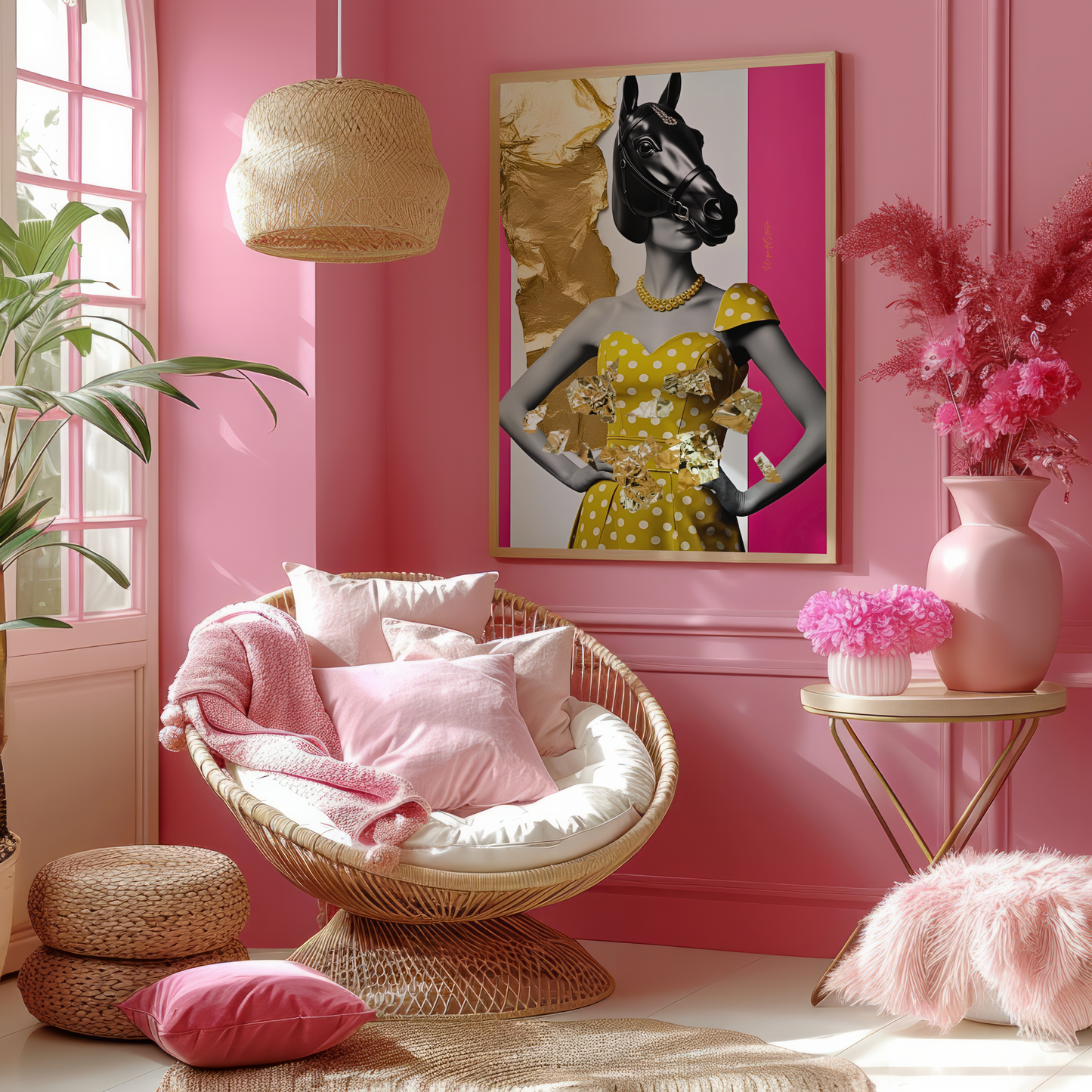 Italian Horse Lady - Extravagante gerahmte Leinwand, Holzrahmen, Luxury Decor, Framed Canva, Italian Design, Trendy Wall Art
