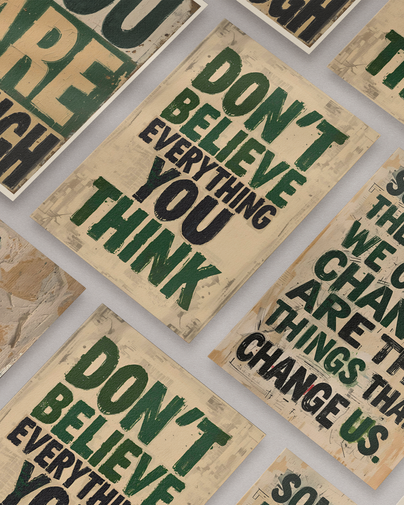 A6 Postkarten mit inspirierenden Zitaten und abstrakter Kunst – motivierende Sprüche über Leben, Achtsamkeit und Selbstreflexion. Perfekt als Geschenk oder zum Aufhängen an Pinnwand oder Kühlschrank. Postkarten Set