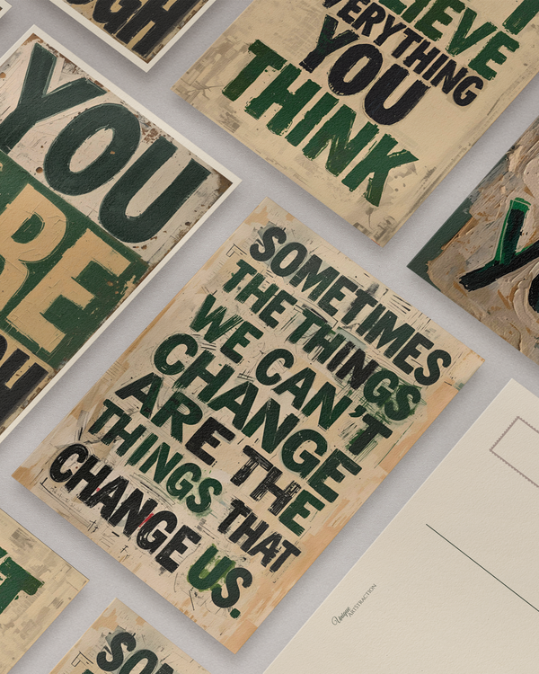 A6 Postkarten mit inspirierenden Zitaten und abstrakter Kunst – motivierende Sprüche über Leben, Achtsamkeit und Selbstreflexion. Perfekt als Geschenk oder zum Aufhängen an Pinnwand oder Kühlschrank. Postkarten Set, Grußkarte