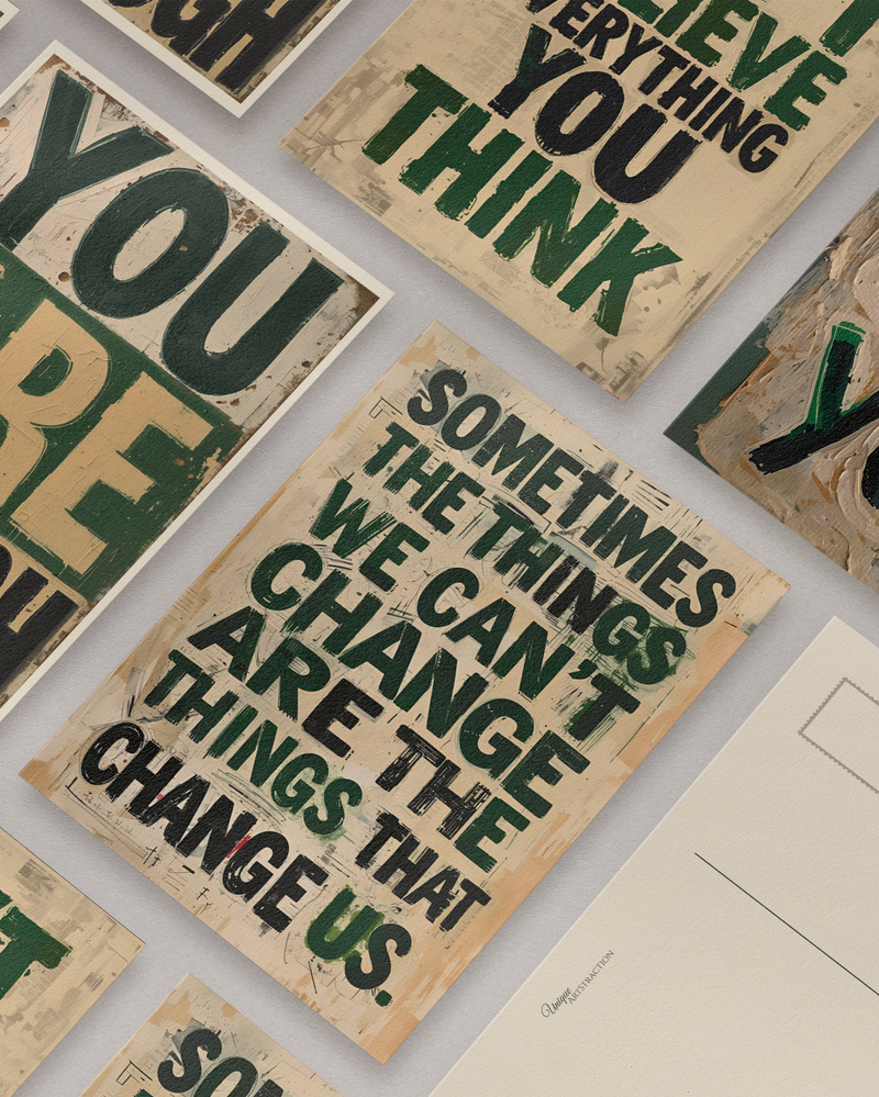 A6 Postkarten mit inspirierenden Zitaten und abstrakter Kunst – motivierende Sprüche über Leben, Achtsamkeit und Selbstreflexion. Perfekt als Geschenk oder zum Aufhängen an Pinnwand oder Kühlschrank. Postkarten Set, Grußkarte