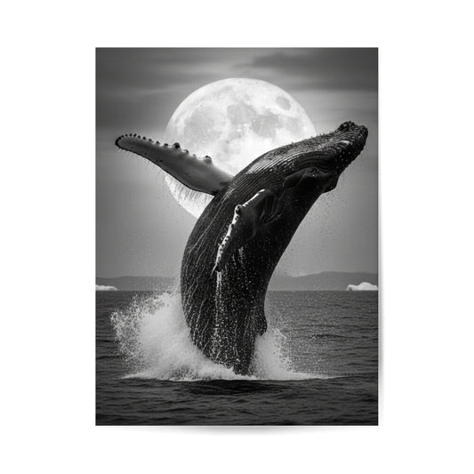 ästhetisches poster eines Wals, Blauwal, Meer, schwarz weiß poster, minimalistisches poster, Meereslandschaft, wilde Tiere