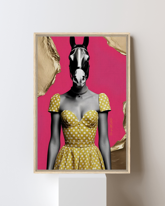 Italian Horse Lady - Extravagante gerahmte Leinwand, Holzrahmen, Luxury Decor, Framed Canva, Italian Design, Trendy Wall Art