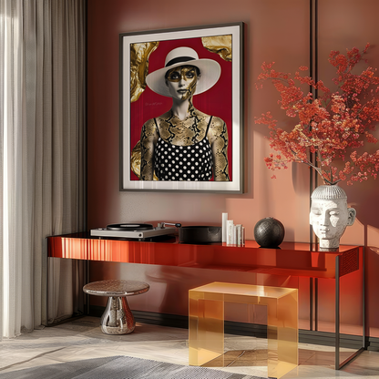 Lady in Snake-  Extravagantes Poster, Italienische Schlangenfrau, Luxury Decor, Modern Art, Italian Design, Trendy Wall Art
