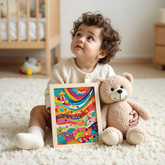Color Waves, Buntes abstraktes Poster, Kunstdruck für Wohnräume und Kinderzimmer, Hochwertiges Künstlerpapier, seidenmatt