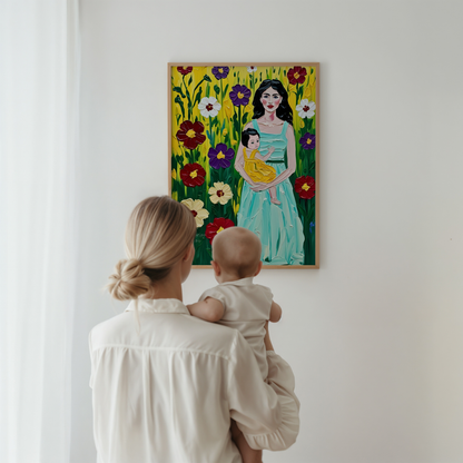 Mother in Spring Poster, Florales Acyrlbild, Blumenmotiv, Frühling Poster, Abstrakte Wandkunst,  ungerahmt; Wall Art, Home Decor, Art Prints