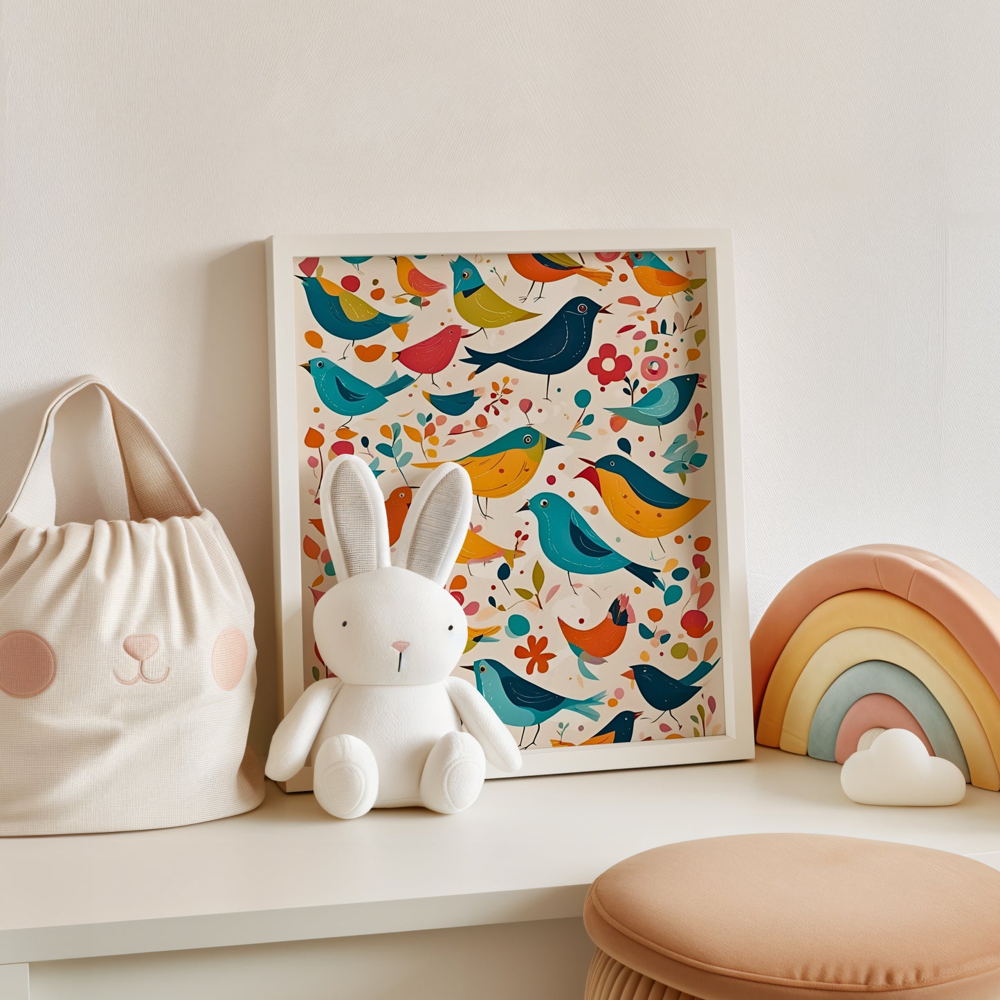 Wings of Whimsy, Buntes Poster mit Vögeln, Kunstdruck für Wohnräume, Kinderzimmer; Hochwertiges Künstlerpapier, seidenmatt