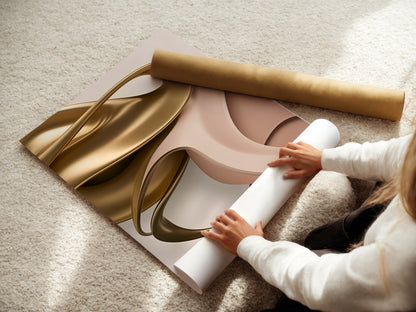 Loving Harmony Poster, Edler Print, Rosa Goldene Wandkunst, ungerahmt - Hochwertiges Künstlerpapier, seidenmatt