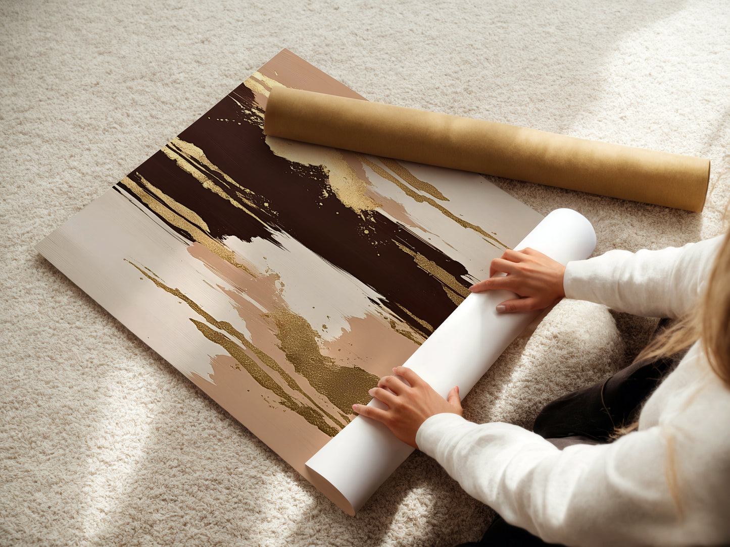 Natural Gold Poster, Beige Goldene Wandkunst, Golden Wall Art, Elegante Wanddeko, ungerahmt; Wall Art, Home Decor - Hochwertiges Künstlerpapier, seidenmatt