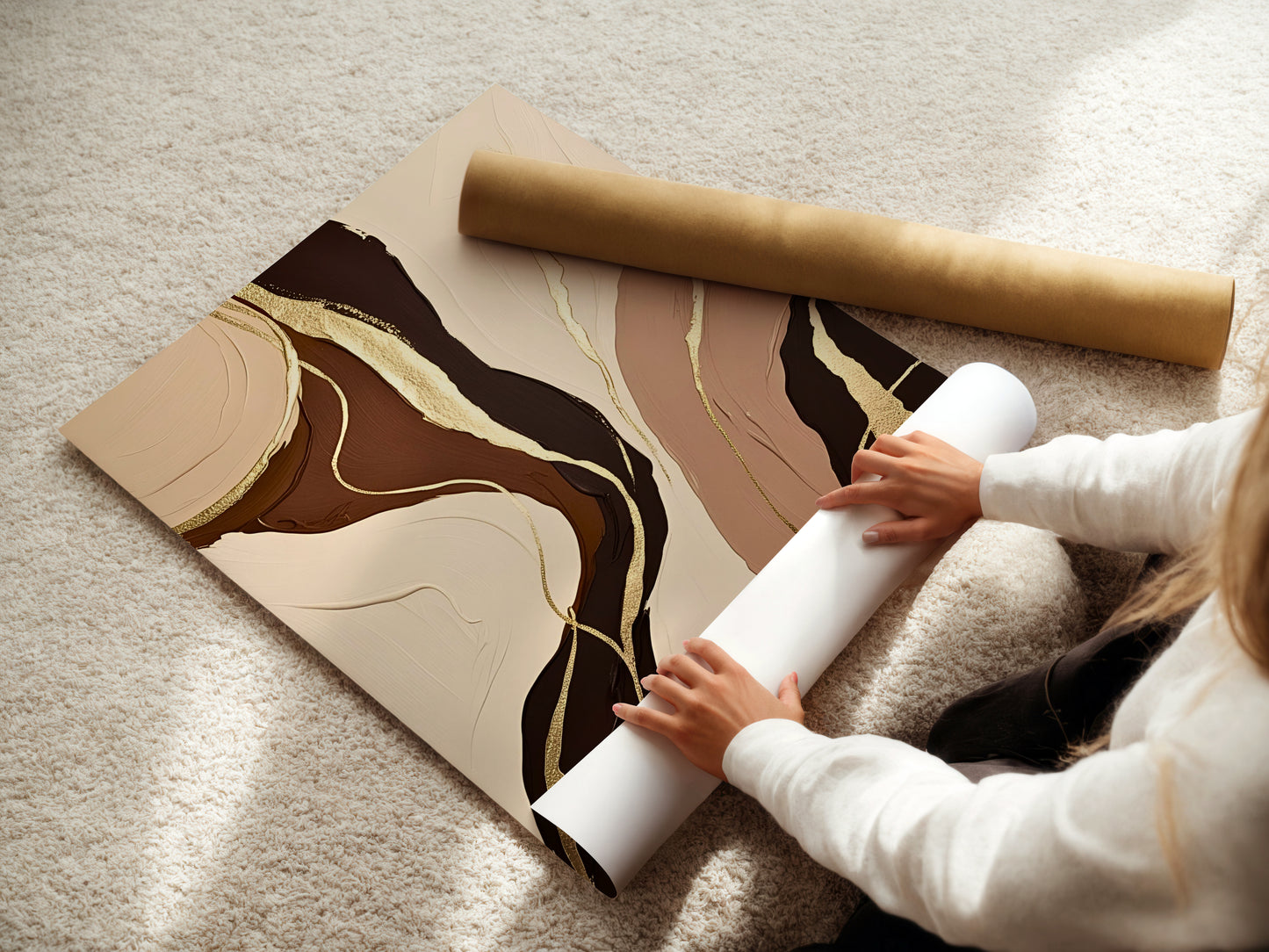 Natural Gold Poster, Beige Goldene Wandkunst, Golden Wall Art, Elegante Wanddeko, ungerahmt; Wall Art, Home Decor - Hochwertiges Künstlerpapier, seidenmatt
