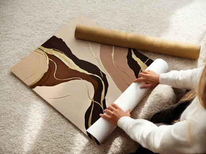 Natural Gold Poster, Beige Goldene Wandkunst, Golden Wall Art, Elegante Wanddeko, ungerahmt; Wall Art, Home Decor - Hochwertiges Künstlerpapier, seidenmatt