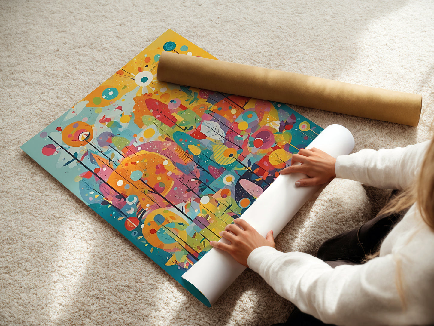 Colorful Wonder, Abstraktes buntes Poster mit vielen Farbklecksen, Kunstdruck für Kinderzimmer, ungerahmt -Hochwertiges Künstlerpapier, seidenmatt