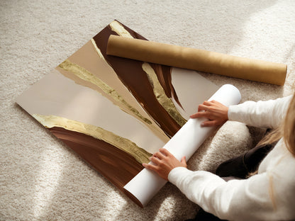 Natural Gold Poster, Beige Goldene Wandkunst, Golden Wall Art, Elegante Wanddeko, ungerahmt; Wall Art, Home Decor - Hochwertiges Künstlerpapier, seidenmatt