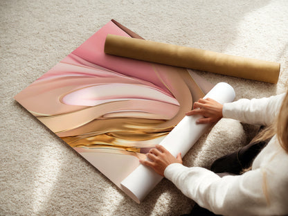 Loving Harmony Poster, Edler Print, Rosa Goldene Wandkunst, ungerahmt - Hochwertiges Künstlerpapier, seidenmatt