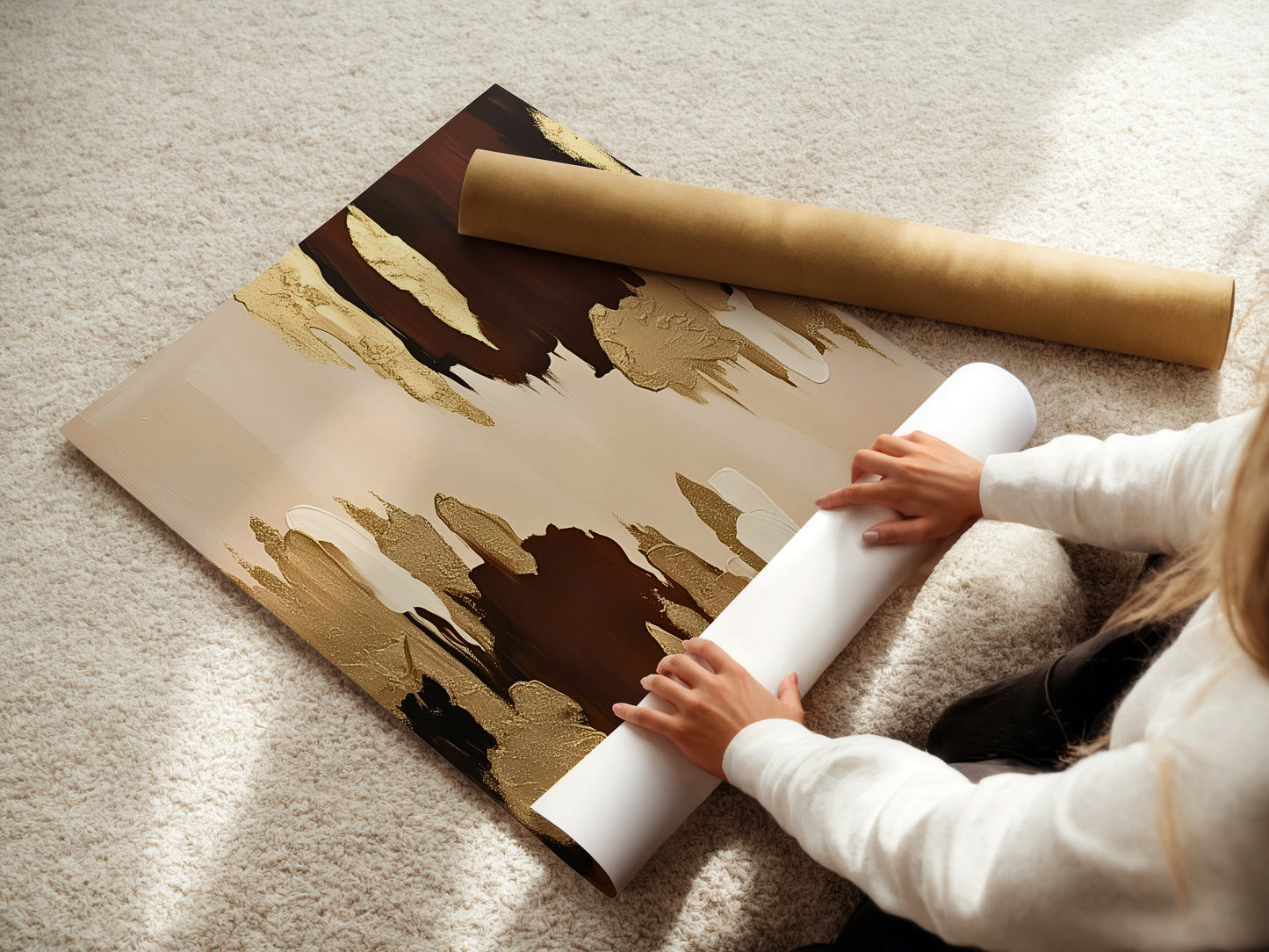 Natural Gold Poster, Beige Goldene Wandkunst, Elegante Wanddeko, Golden Wall Art, ungerahmt; Wall Art, Home Decor - Hochwertiges Künstlerpapier, seidenmatt