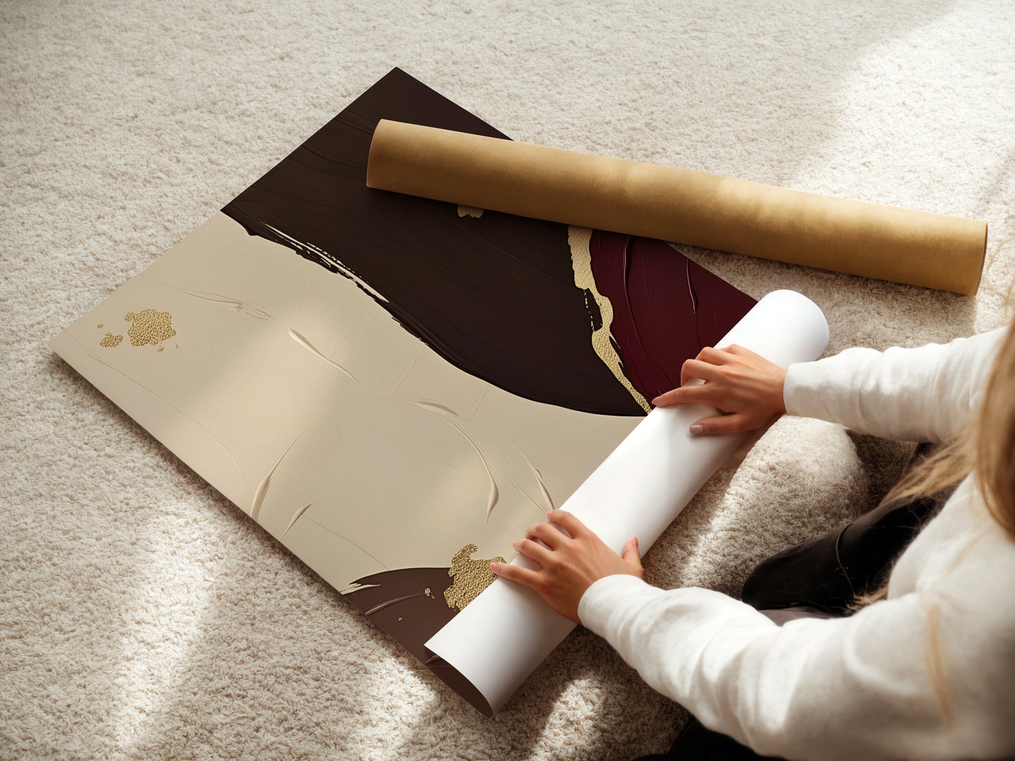 Natural Gold Poster, Beige Goldene Wandkunst, Elegante Wanddeko, ungerahmt; Wall Art, Home Decor, Trendy Poster - Hochwertiges Künstlerpapier, seidenmatt