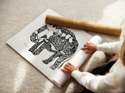 Neurografik Elefant Poster, minimalistische geometrische Wandkunst, Handgezeichnete Wanddeko, ungerahmt, Trendy Wall Art, Wall Decor, Wall Art Prints - Hochwertiges Künstlerpapier, seidenmatt