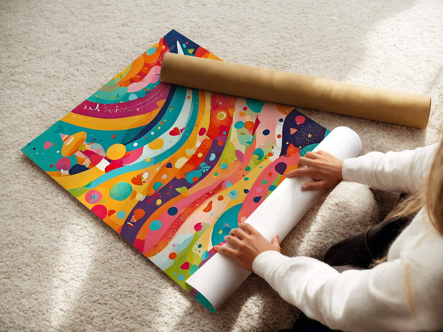 Color Waves, Buntes abstraktes Poster, Kunstdruck für Wohnräume und Kinderzimmer, Hochwertiges Künstlerpapier, seidenmatt