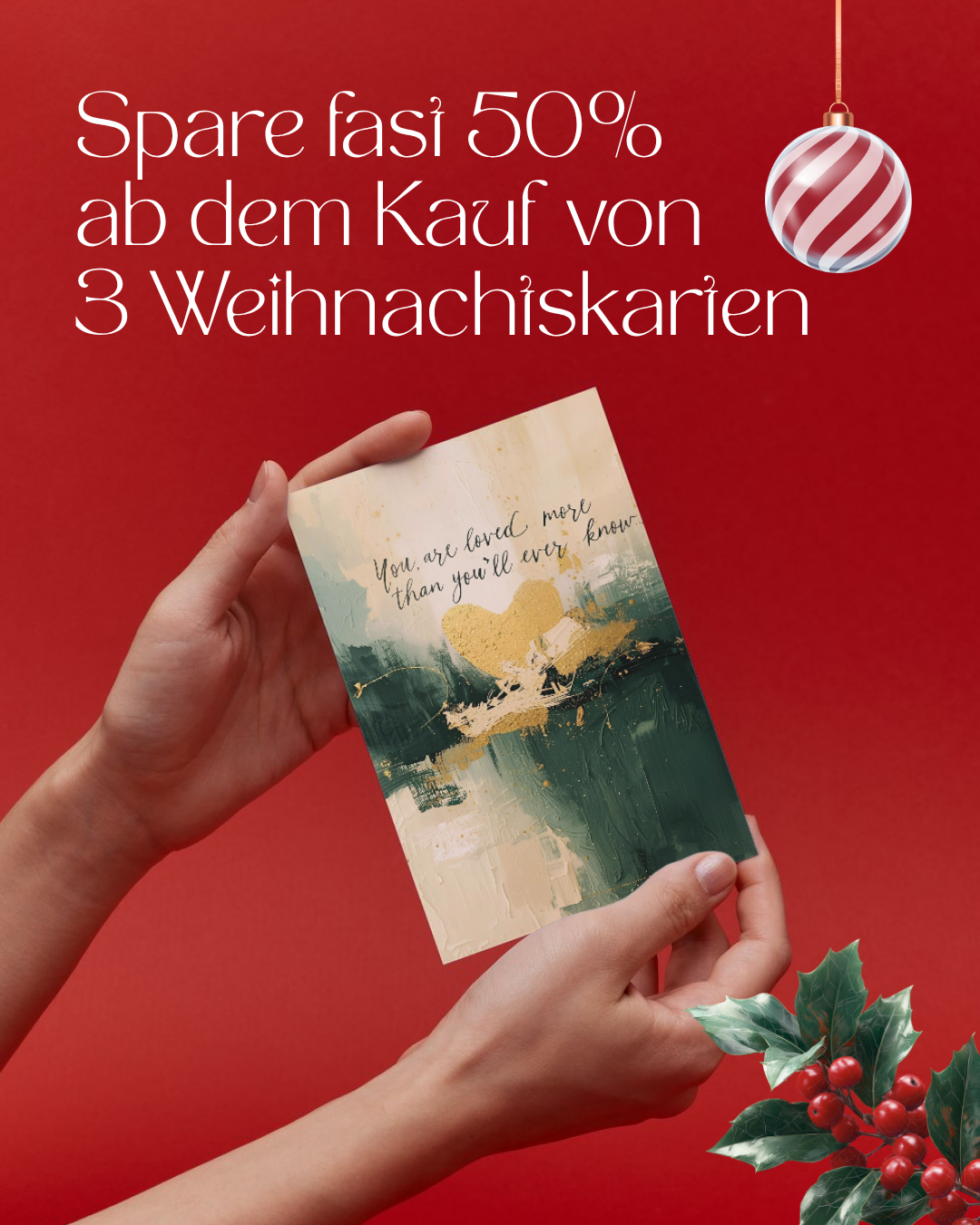 A6 Weihnachtskarten, hochwertige Weihnachtskarten zum Aufhängen oder verschenken. Kunstkarten mit inspirierenden Zitaten von Unique ArtStraction – abstrakte Kunst, liebevolle Sprüche, kleine Gesten für die Liebsten