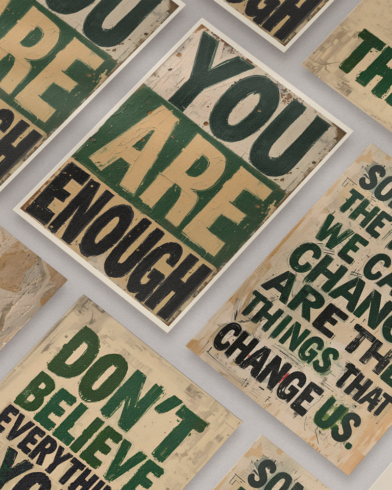 A6 Postkarten mit inspirierenden Zitaten und abstrakter Kunst – motivierende Sprüche über Leben, Achtsamkeit und Selbstreflexion. Perfekt als Geschenk oder zum Aufhängen an Pinnwand oder Kühlschrank.