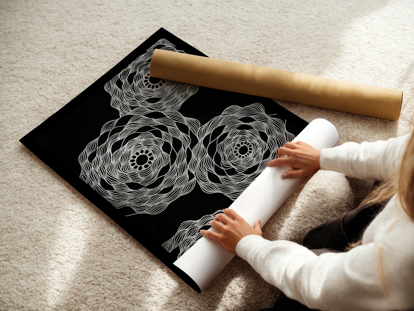Neurografik Poster in Schwarz Silber, Minimalistische geometrische Wandkunst, Wanddeko Wohnzimmer, ungerahmt, Wall Art, Wall Decor, Trendy Wall Art Prints - Hochwertiges Künstlerpapier, seidenmatt
