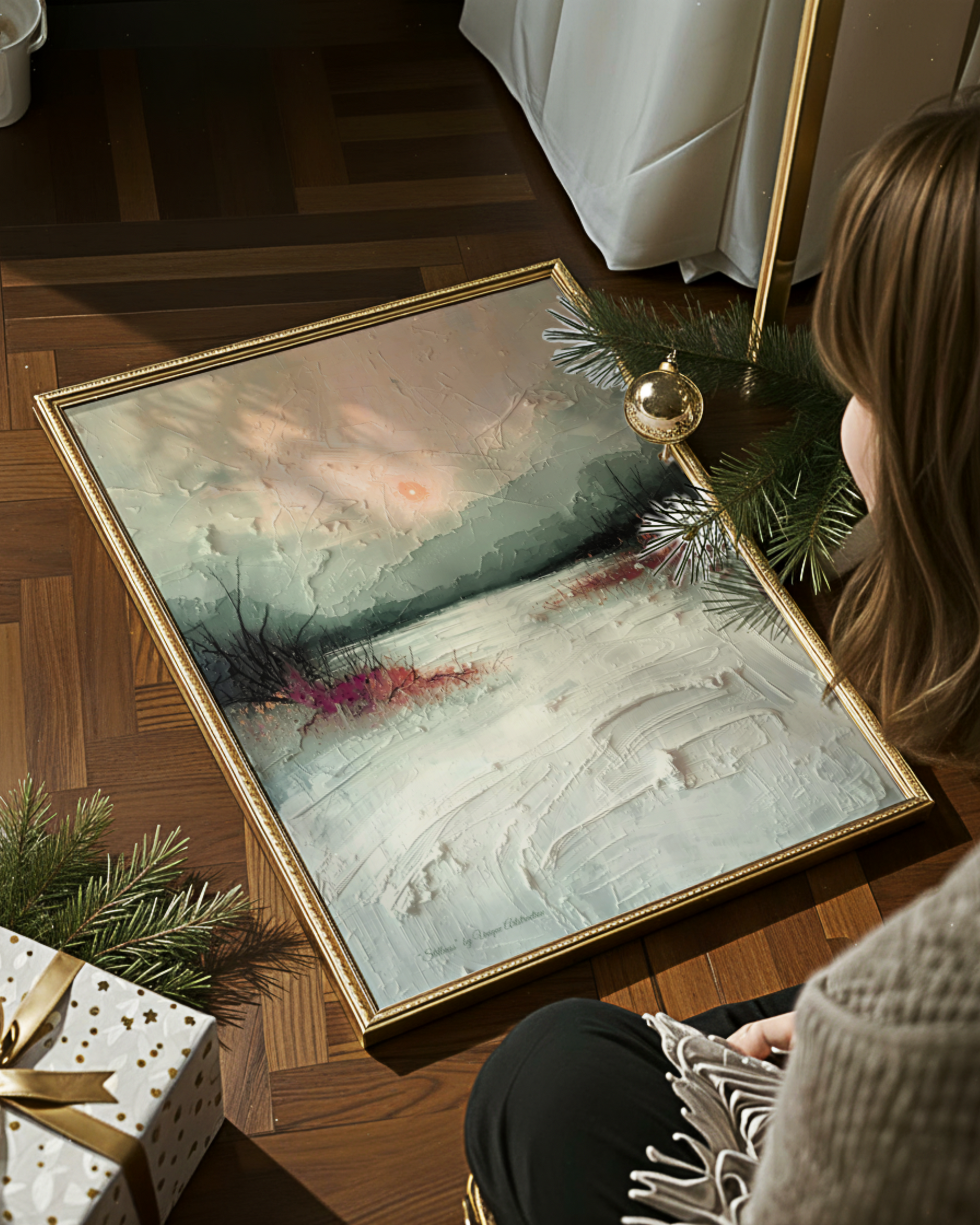 Abstraktes Winterposter mit sanften, kühlen Tönen – moderne Kunst von Unique ArtStraction, inspiriert von Stille, Klarheit und innerer Ruhe im Winter, Weihnachts Dekoration, Winter Dekoration, Poster