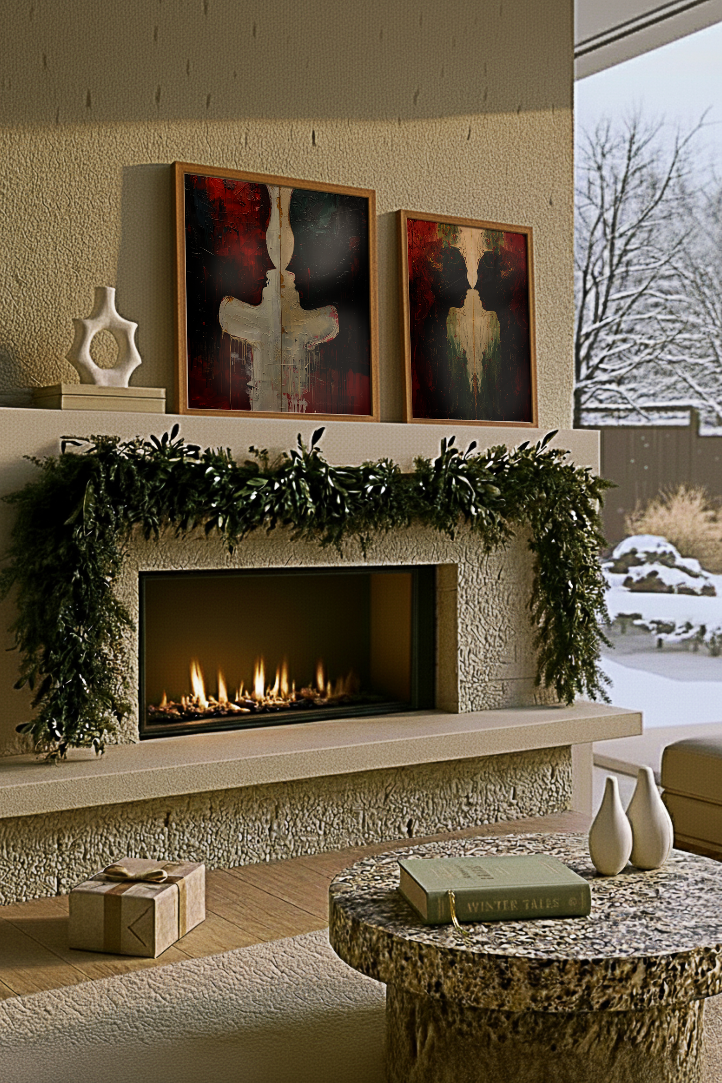 'Spiritual Souls' Abstraktes winterliches Poster über Verbundenheit