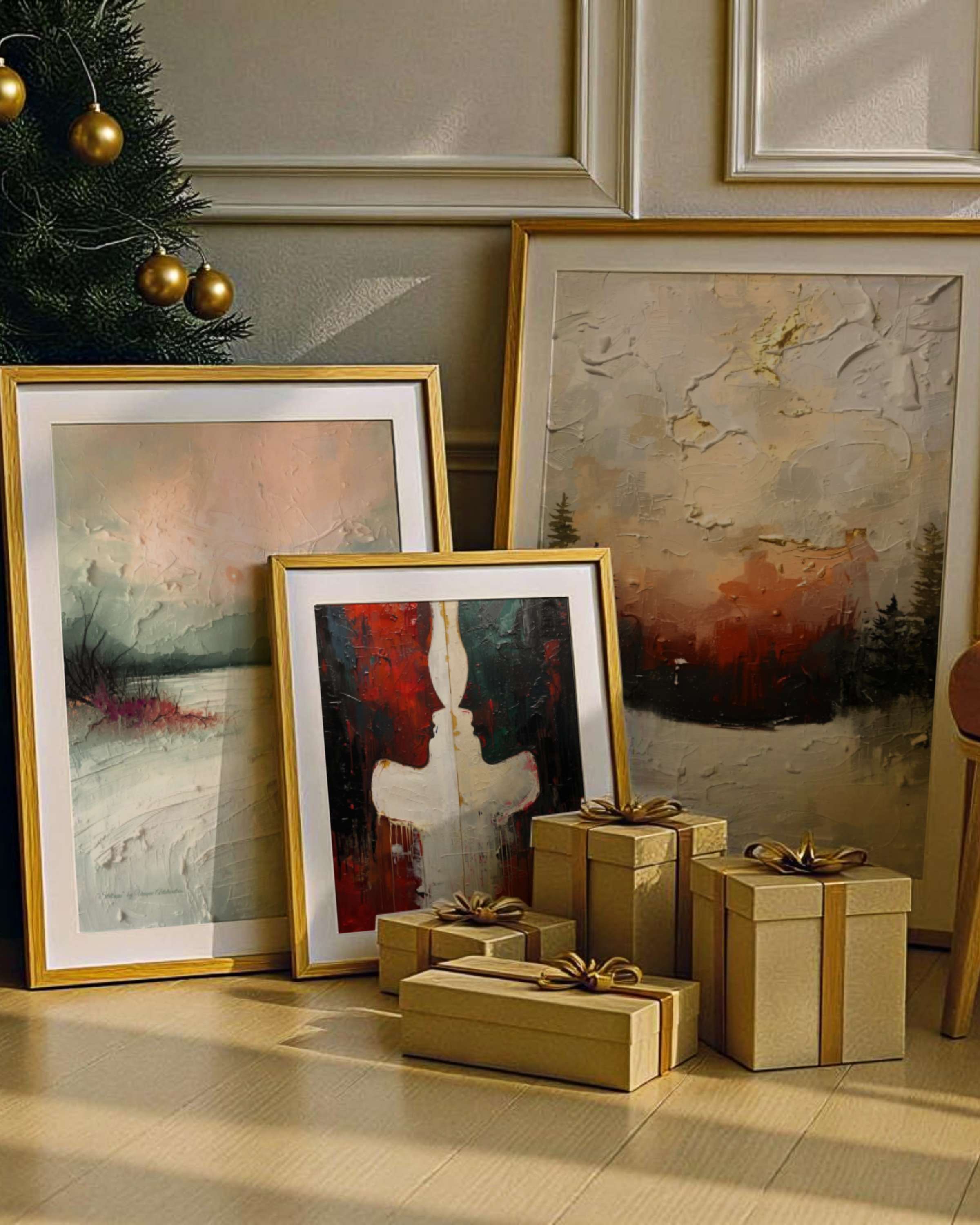 Weihnachtskarte „To Both Of You“ – Künstlerisch Gestaltet Mit Paar Im Schnee, Glitzer & Metallfolie, Made In UK
