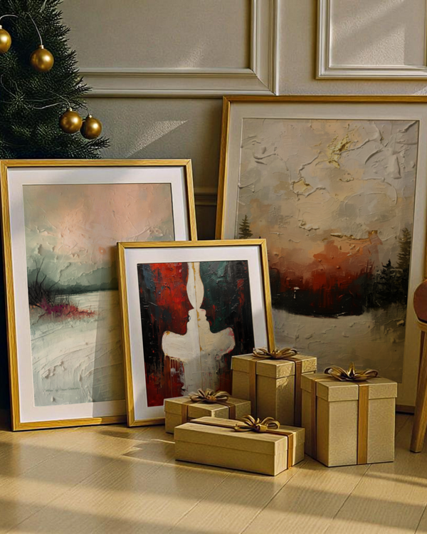 Abstrakte Winterposter mit sanften, warmen Tönen – moderne Kunst von Unique ArtStraction, inspiriert von Stille, Klarheit und innerer Ruhe im Winter, Beisammensein Weihnachten, Harmonie