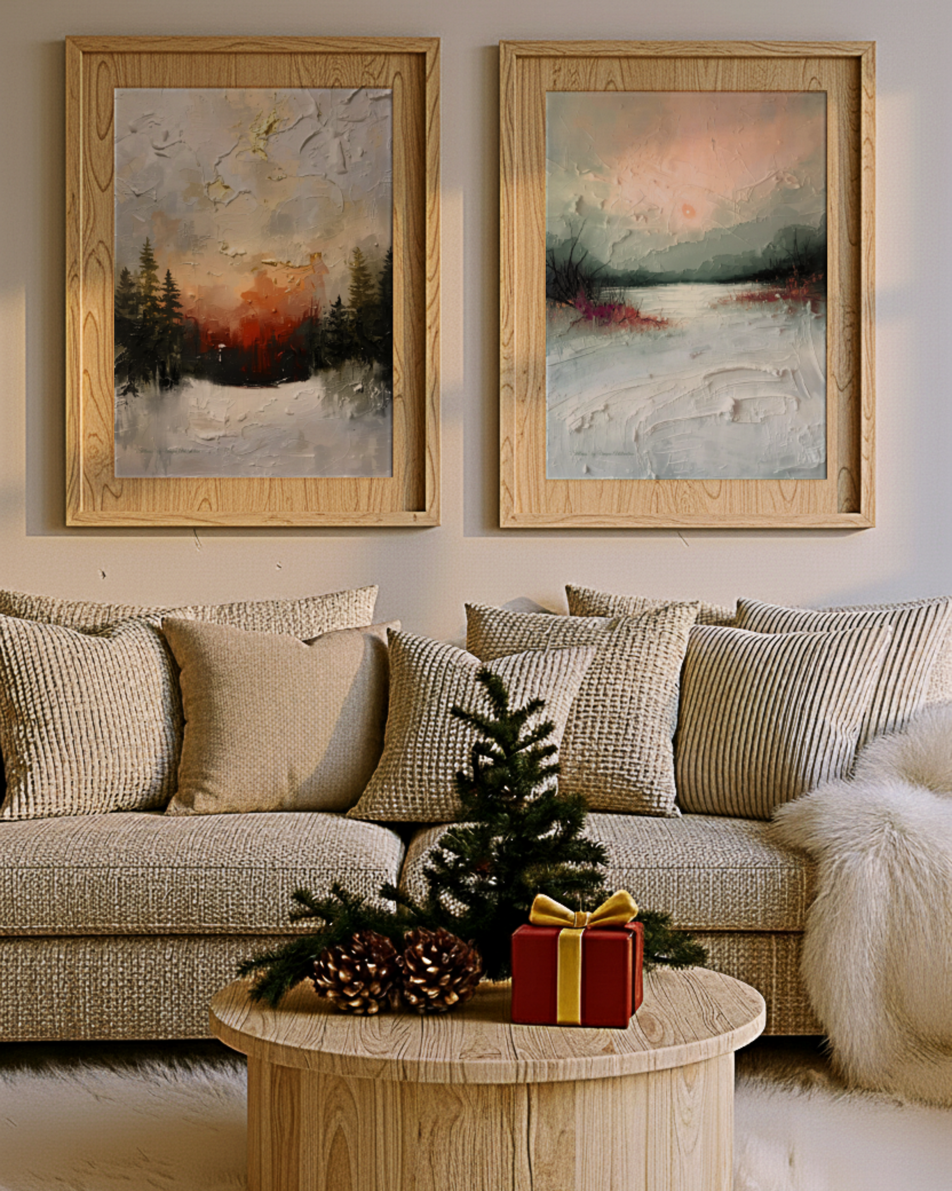 Abstraktes Winterposte mit sanften, warmen Tönen – moderne Kunst von Unique ArtStraction, inspiriert von Stille, Klarheit und innerer Ruhe im Winter. Harmonie, Weihnachten, Dekoration, Weihnachtsdekoration, Wall Art, At Print