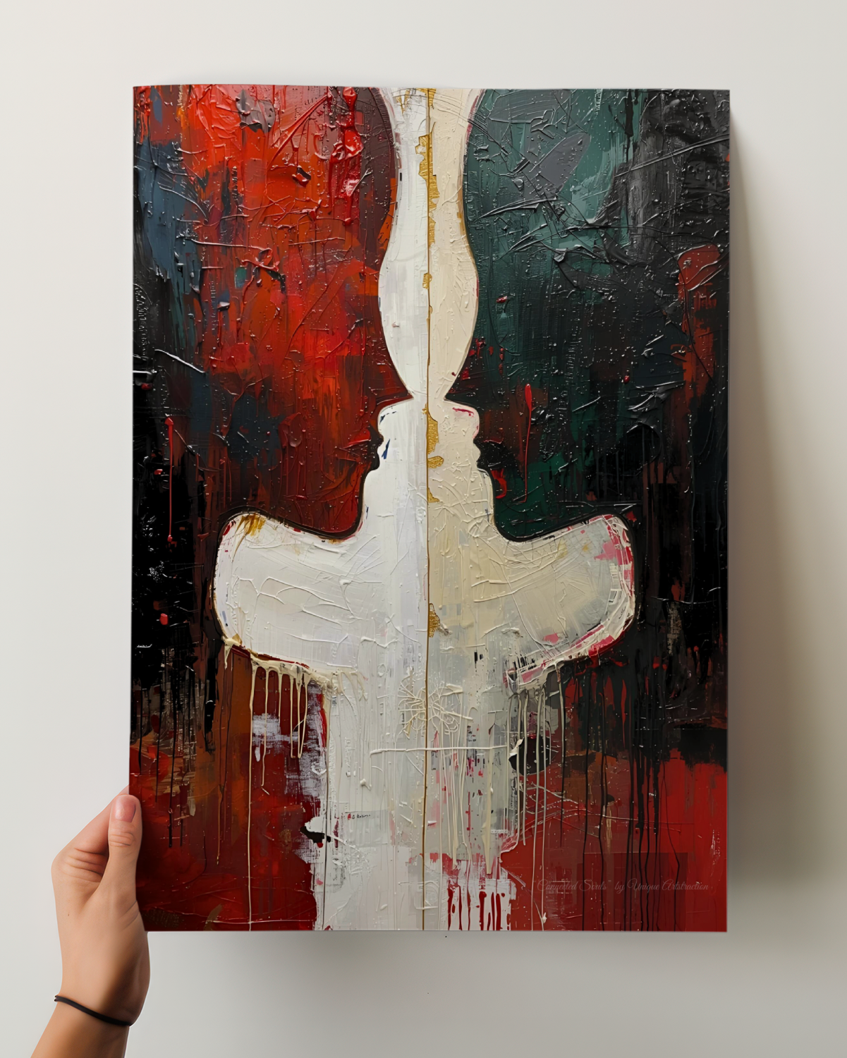 Abstrakte Weihnachtskunst von Unique ArtStraction – Verbindung, Wärme und Achtsamkeit in modernen Farbtönen interpretiert. Weihnachtliche Farben, Familie, Verbundenheit, Geschenk, Liebe