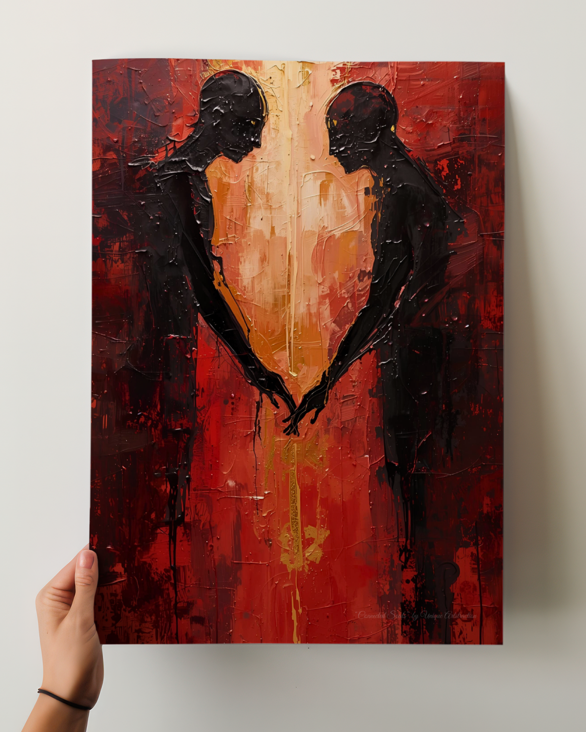 Abstrakte Weihnachtskunst von Unique ArtStraction – Verbindung, Wärme und Achtsamkeit in modernen Farbtönen interpretiert. Dreidimensionale Wirkung, Weihnachten, Geschenk, Elegante Wanddekoration, Ungerahmtes Poster