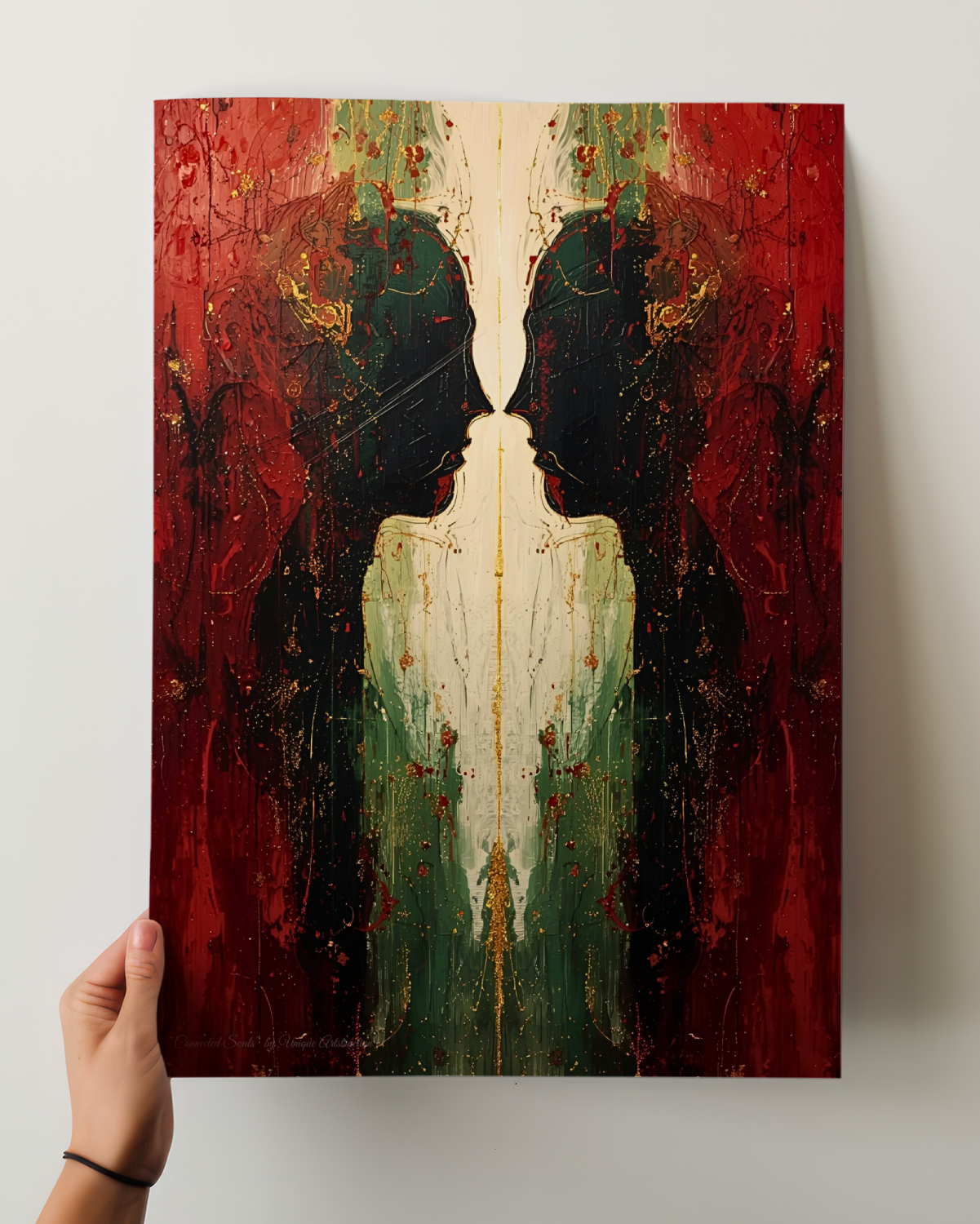 Abstrakte Weihnachtskunst von Unique ArtStraction – Verbindung, Wärme und Achtsamkeit in modernen Farbtönen interpretiert. Edles Poster, Weihnachten, Geschenk, Winter, Rot goldenes Poster, ungerahmt, Familie und Liebe