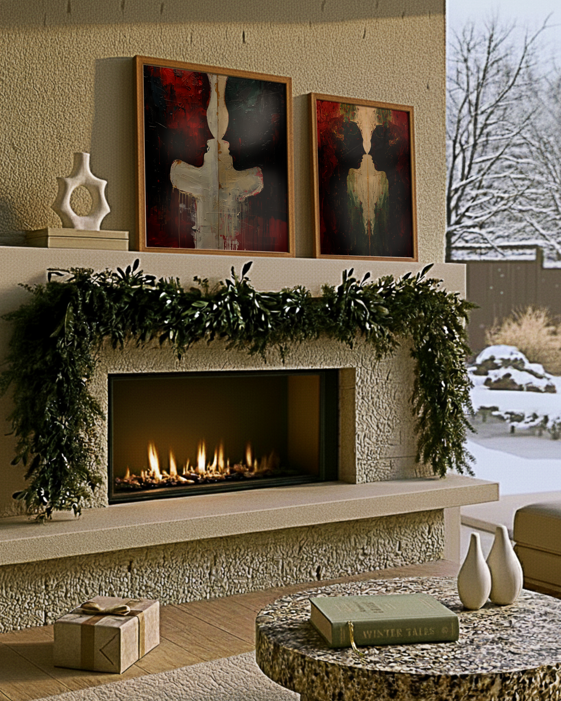 Abstrakte Weihnachtskunst von Unique ArtStraction – Verbindung, Wärme und Achtsamkeit in modernen Farbtönen interpretiert. Weihnachtliche Farben, Familie, Verbundenheit, Geschenk, Liebe