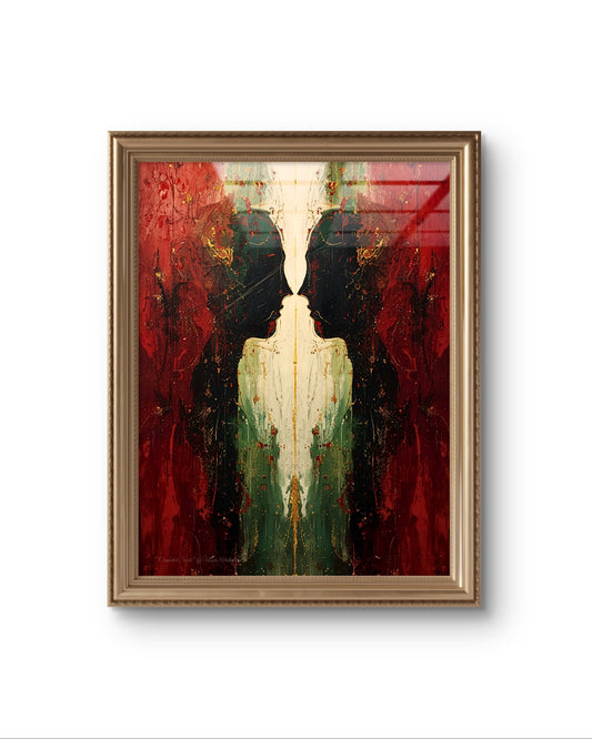 Abstrakte Weihnachtskunst von Unique ArtStraction – Verbindung, Wärme und Achtsamkeit in modernen Farbtönen interpretiert. Edles Poster, Weihnachten, Winter, Rot goldenes Poster, ungerahmt, Familie und Liebe