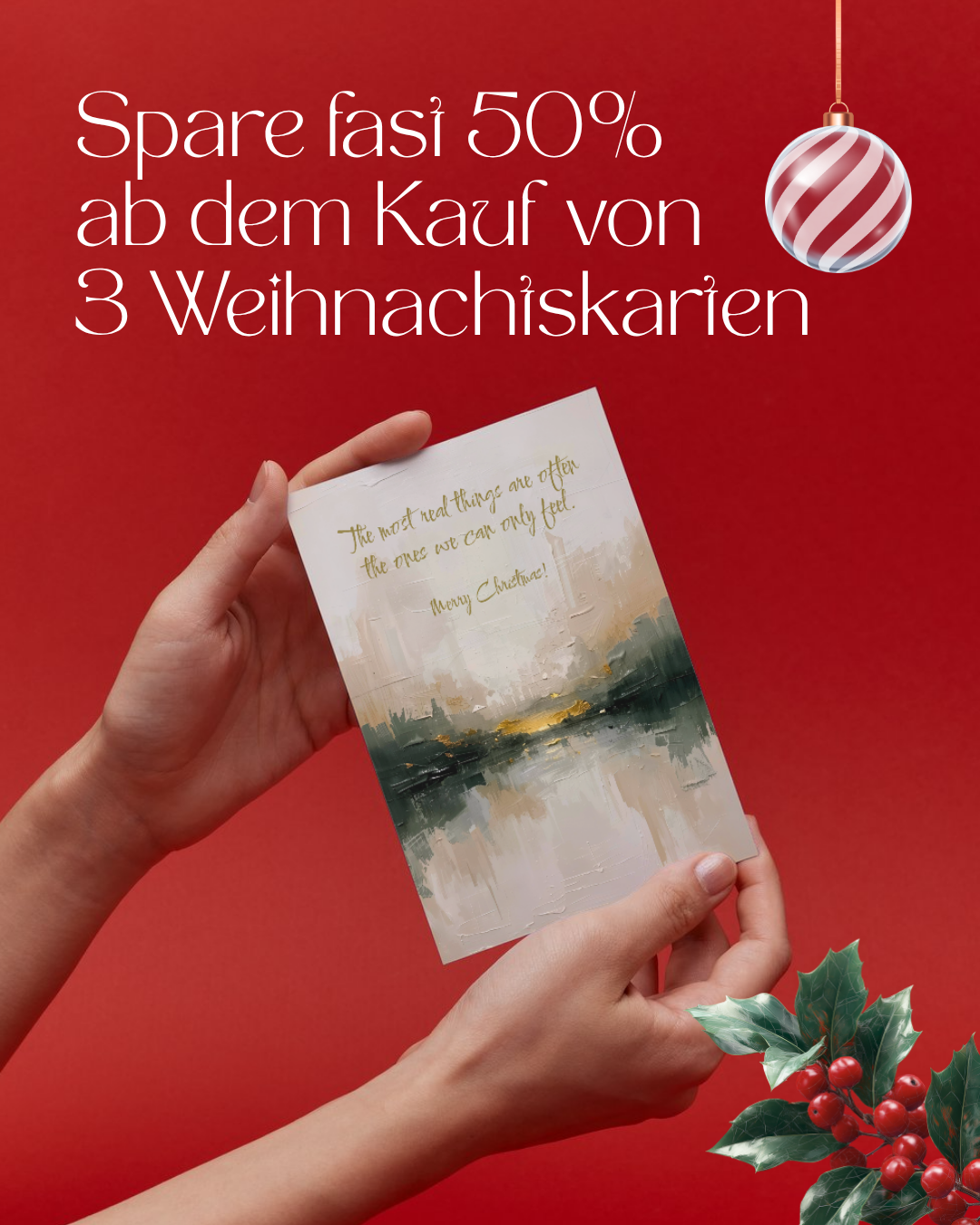 A6 Weihnachtskarten, hochwertige Weihnachtskarten zum Aufhängen oder verschenken. Kunstkarten mit inspirierenden Zitaten von Unique ArtStraction – abstrakte Kunst, liebevolle Sprüche, kleine Gesten für die Liebsten, Weihnachtskarten Set, Sale, Black Friday
