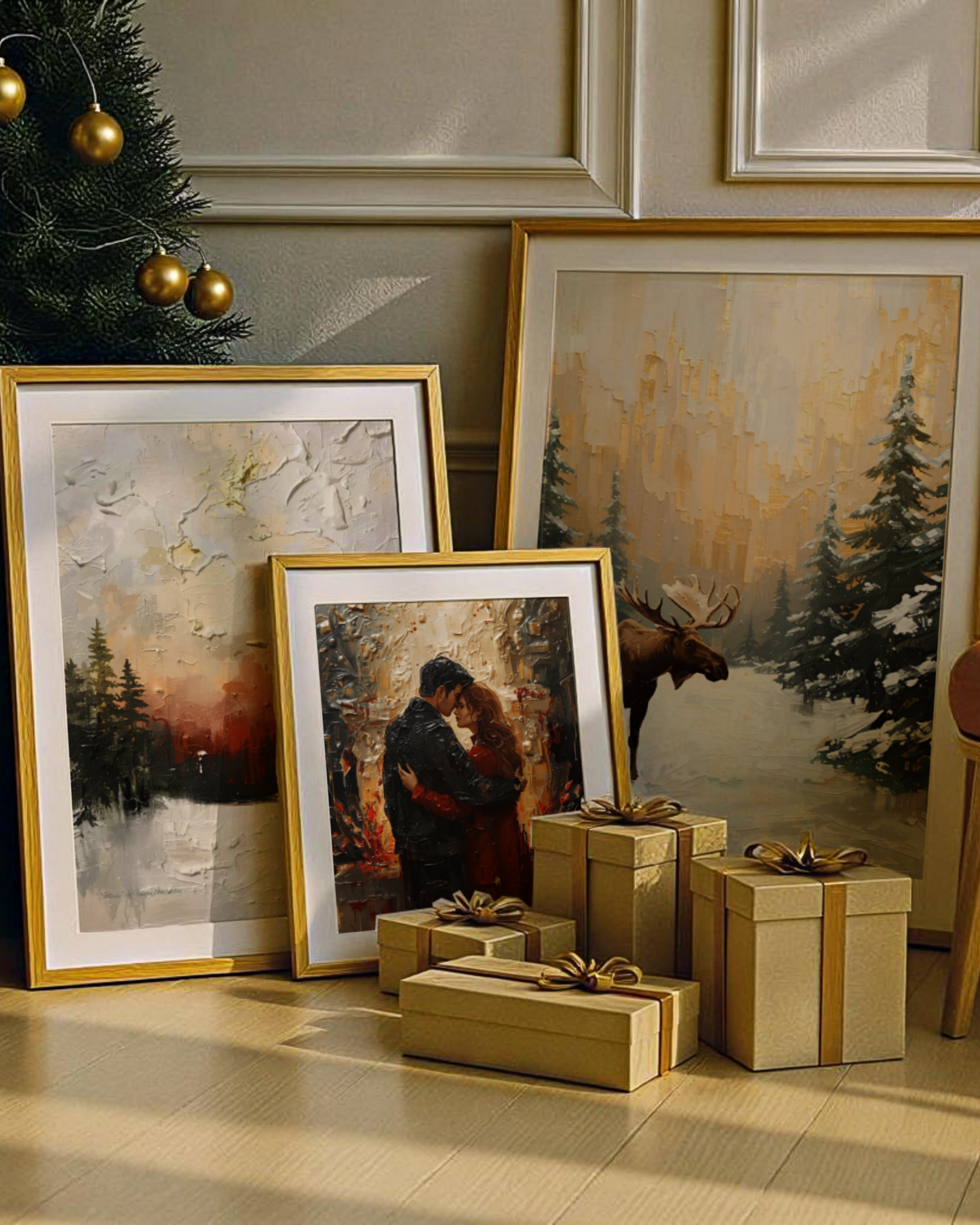 Elegante Winterposter als Fine Art Prints. Schöne Weihnachtskunst mit weißer Landschaft , Poster über Liebe – moderne Wanddekoration für die Winterzeit.