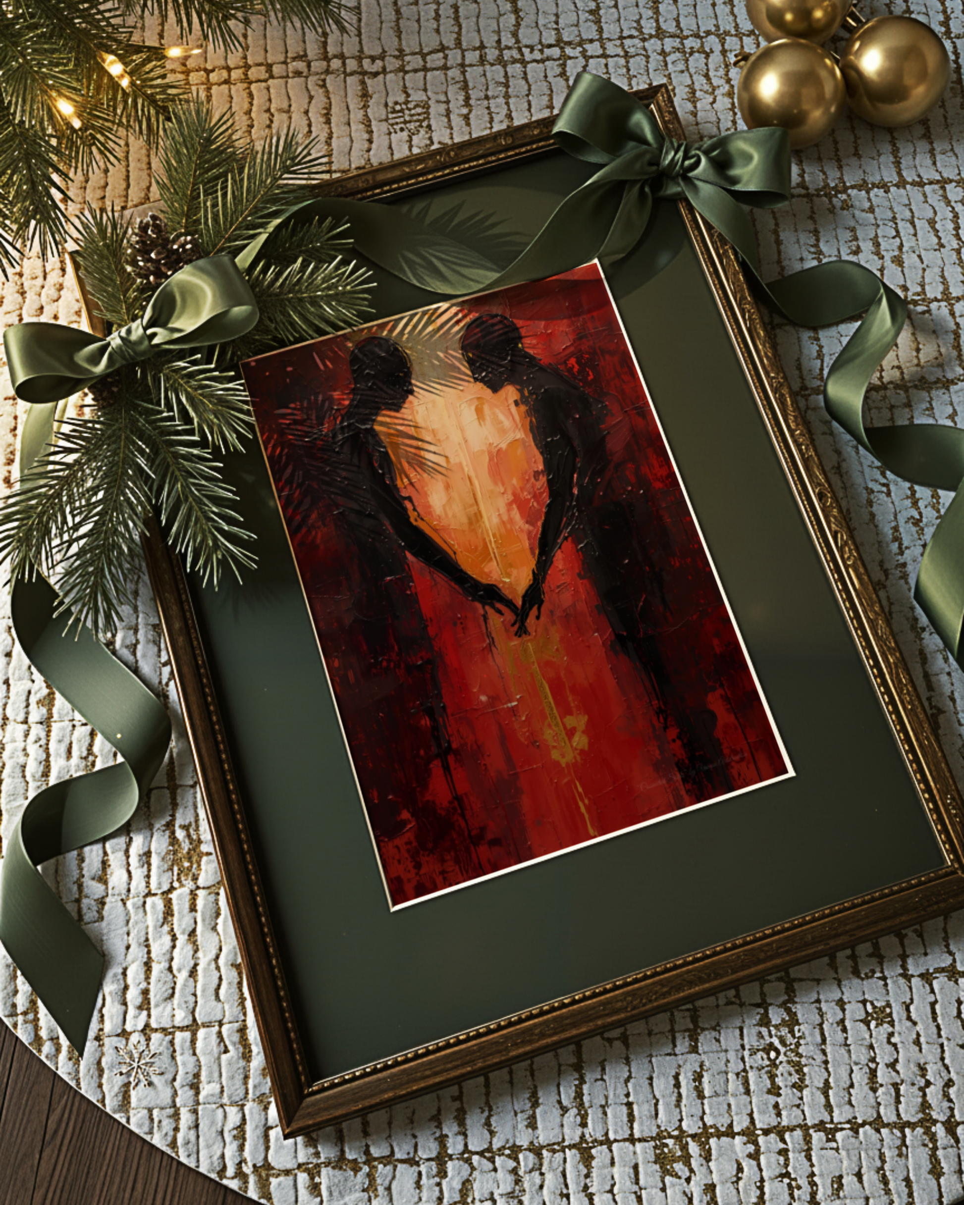 Abstrakte Weihnachtskunst von Unique ArtStraction – Verbindung, Wärme und Achtsamkeit in modernen Farbtönen interpretiert. Dreidimensionale Wirkung, Weihnachten, Geschenk, Elegante Wanddekoration, Ungerahmtes Poster