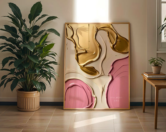 Colors in love Poster, Edler Print in Rosa, Beige und Gold; Wandkunst, ungerahmt, Hochwertiges Künstlerpapier, seidenmatt