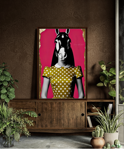 Italian Horse Lady - Extravagante gerahmte Leinwand, Holzrahmen, Luxury Decor, Framed Canva, Italian Design, Trendy Wall Art