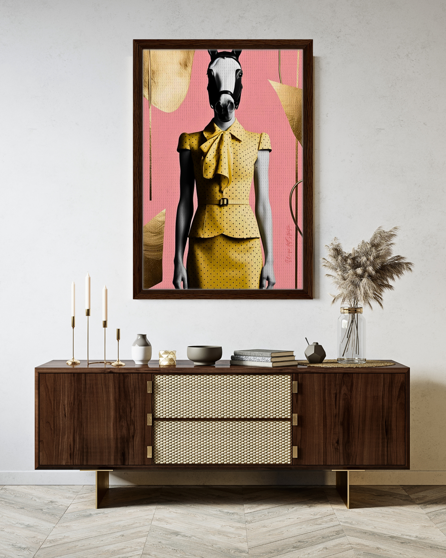 Italian Horse Lady - Extravagante gerahmte Leinwand, Holzrahmen, Luxury Decor, Framed Canva, Italian Design, Trendy Wall Art