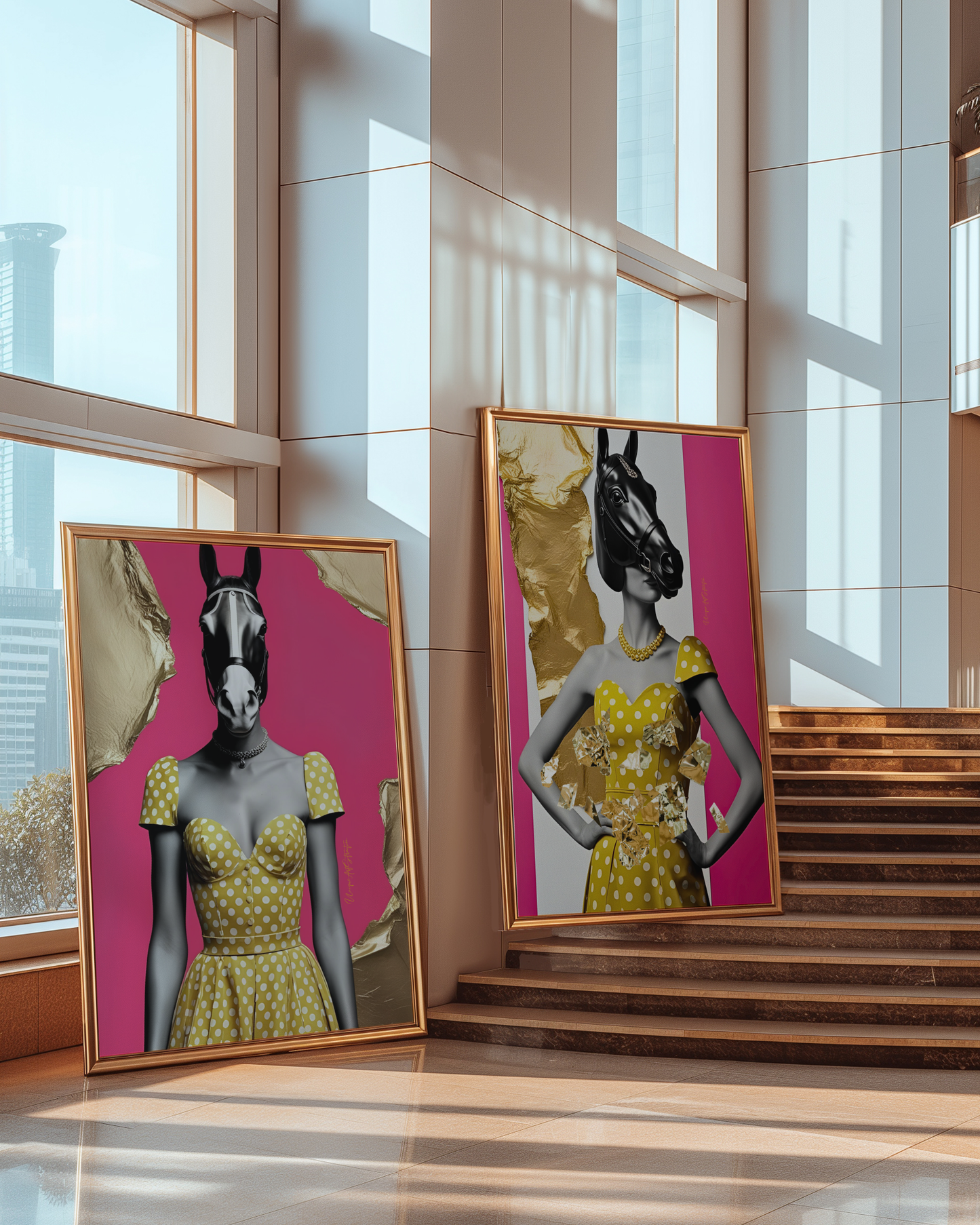 Italian Horse Lady - Extravagante gerahmte Leinwand, Holzrahmen, Luxury Decor, Framed Canva, Italian Design, Trendy Wall Art