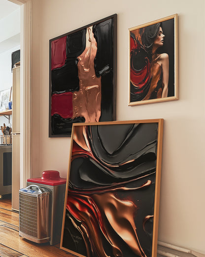 Dark Velvet Poster, Elegantes Wandposter, Schwarz Rosegoldene Wandkunst, ungerahmt - Hochwertiges Künstlerpapier, seidenmatt
