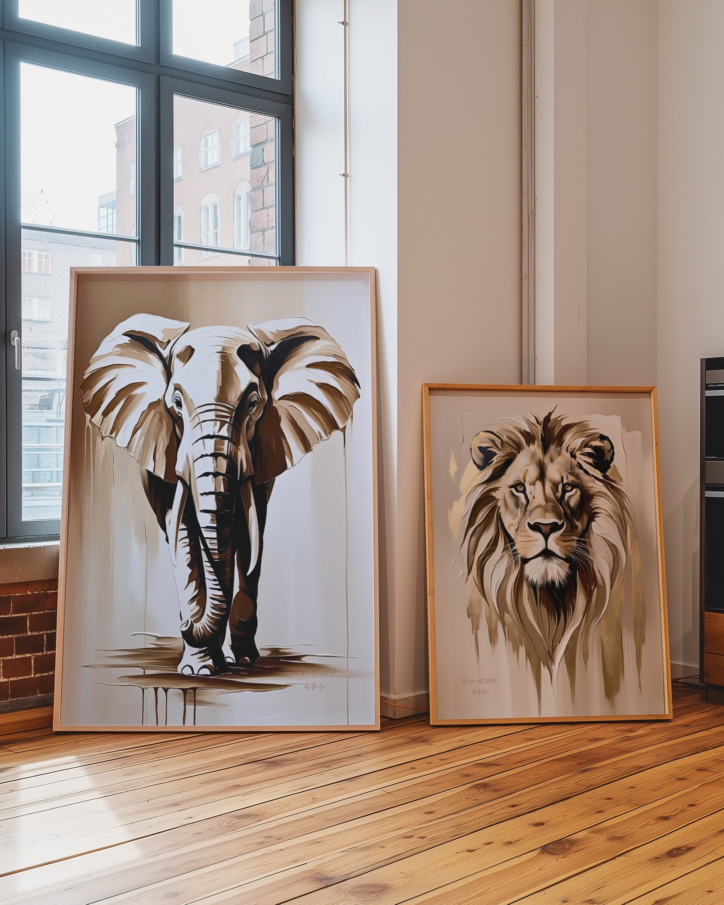 Golden Lion, Löwen Poster, Beige Goldene Wandkunst, Animal Print, Wanddekoration, ungerahmt; Wall Art, Home Decor - Hochwertiges Künstlerpapier, seidenmatt