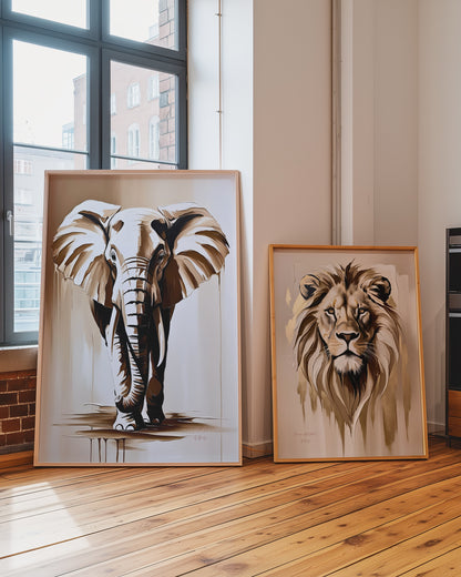 Golden Lion, Löwen Poster, Beige Goldene Wandkunst, Animal Print, Wanddekoration, ungerahmt; Wall Art, Home Decor - Hochwertiges Künstlerpapier, seidenmatt