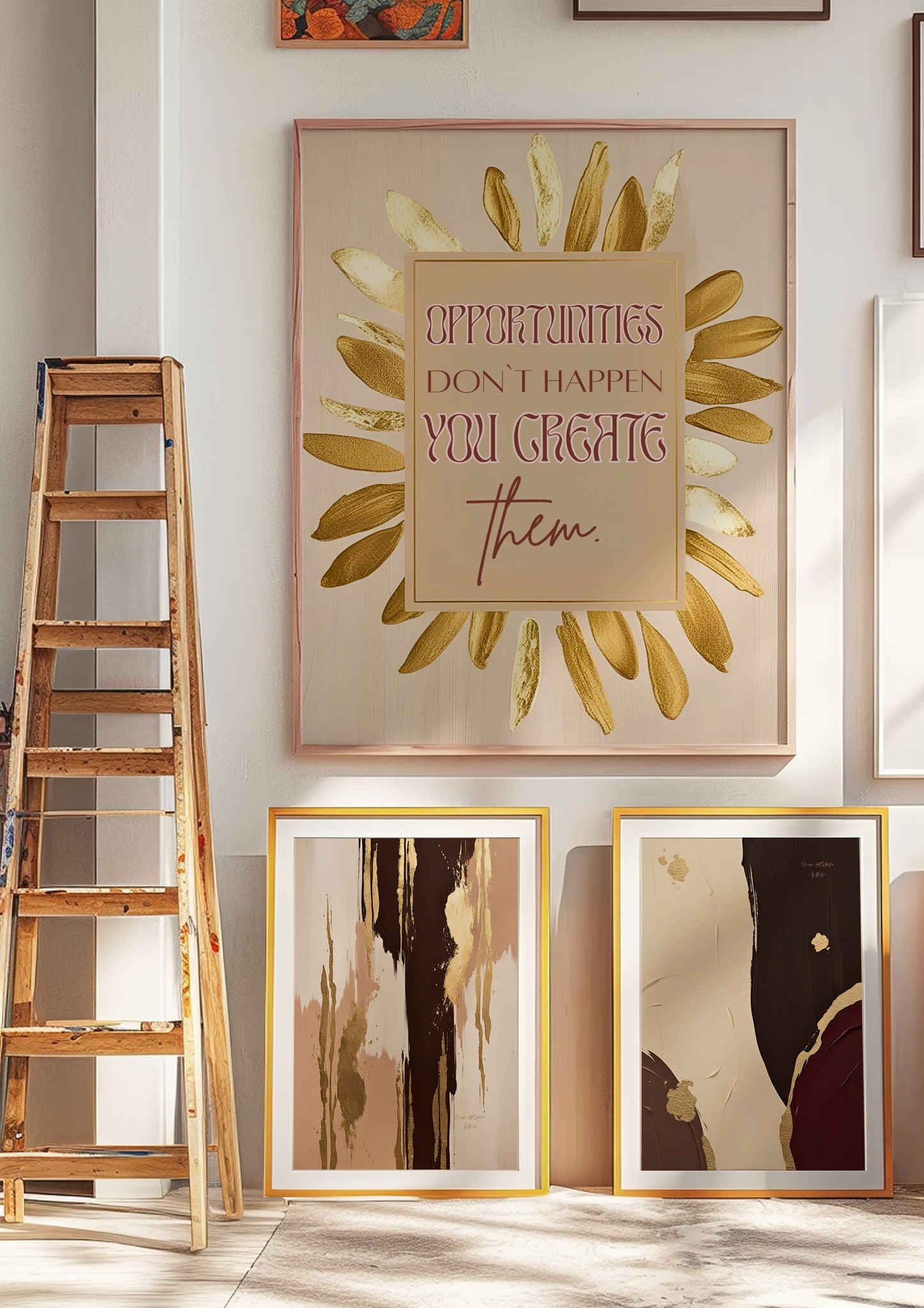 Motivation Poster, Beige Goldene Wandkunst, Quote, Golden Wall Art, ungerahmt; Wall Art, Home Decor - Hochwertiges Künstlerpapier, seidenmatt