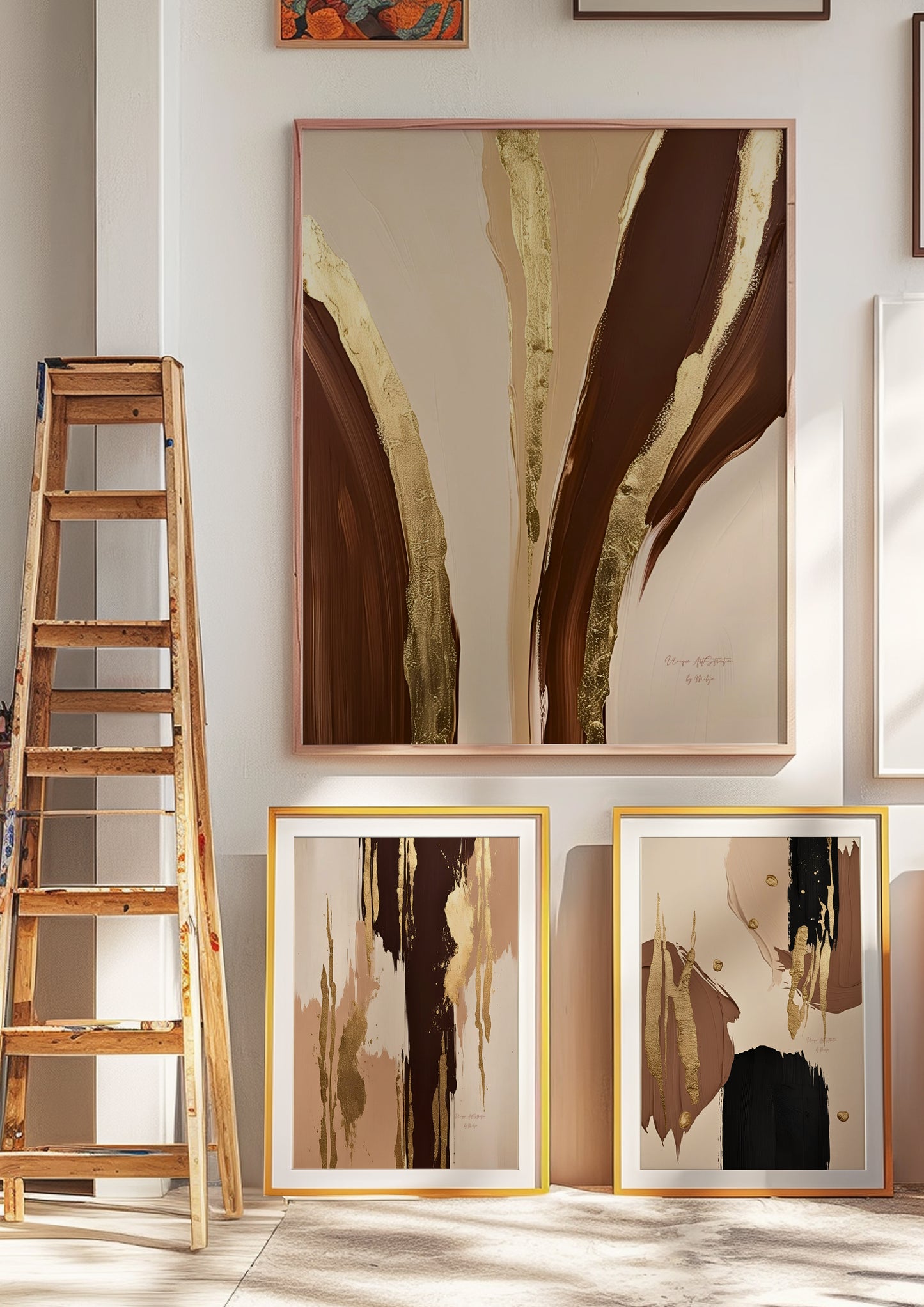 Natural Gold Poster, Beige Goldene Wandkunst, Golden Wall Art, Elegante Wanddeko, ungerahmt; Wall Art, Home Decor - Hochwertiges Künstlerpapier, seidenmatt