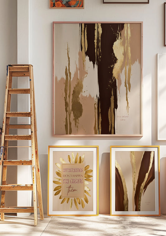 Natural Gold Poster, Beige Goldene Wandkunst, Golden Wall Art, Elegante Wanddeko, ungerahmt; Wall Art, Home Decor - Hochwertiges Künstlerpapier, seidenmatt