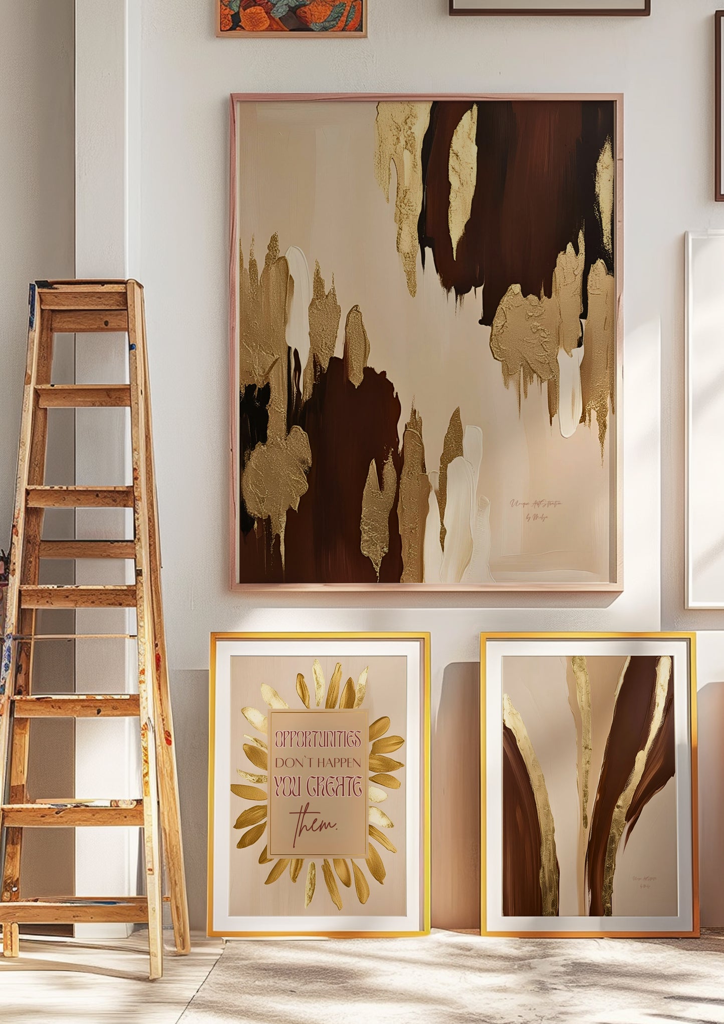 Natural Gold Poster, Beige Goldene Wandkunst, Elegante Wanddeko, Golden Wall Art, ungerahmt; Wall Art, Home Decor - Hochwertiges Künstlerpapier, seidenmatt