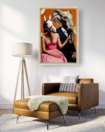Animal Society - Extravagante gerahmte Leinwand, Holzrahmen, Luxury Decor, Framed Canva, Italian Design, Trendy Wall Art